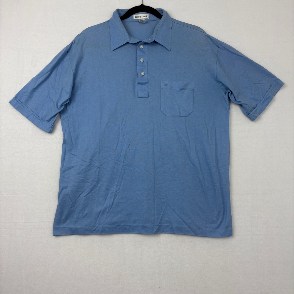 Pierre Cardin Mens XL Blue Short Sleeve Polo Shirt Chest Pocket Cotton Blend N4